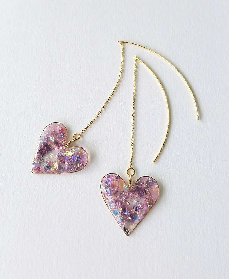 lavender neon-coloured big heart pierced earrings or clip-on earrings - ต่างหู - เรซิน สีม่วง