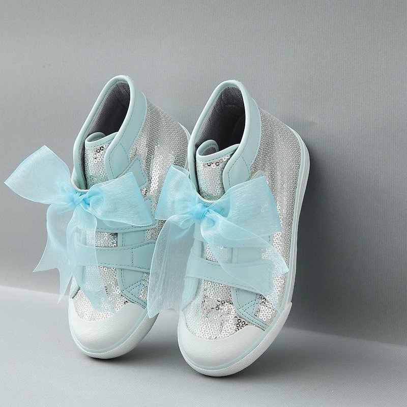 Elsa Silver sequins light blue sha small high-top casual shoes - Kids' Shoes - Other Man-Made Fibers Multicolor