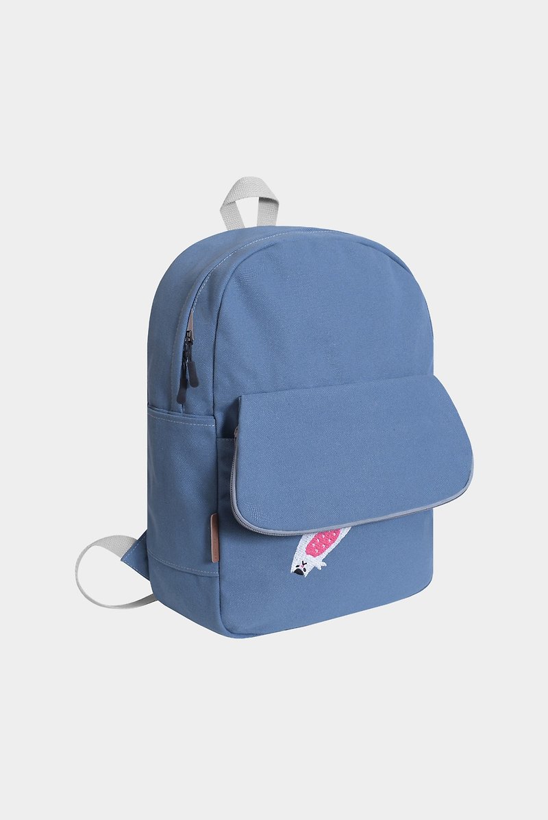 [New upgrade] sleep to fat face fell out - milk bean 喵 rock fog blue canvas backpack - กระเป๋าเป้สะพายหลัง - วัสดุอื่นๆ สีน้ำเงิน