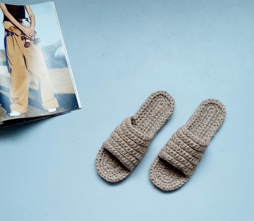 KnittingCity 環保家居麻拖鞋女式露趾涼鞋防滑平底鞋