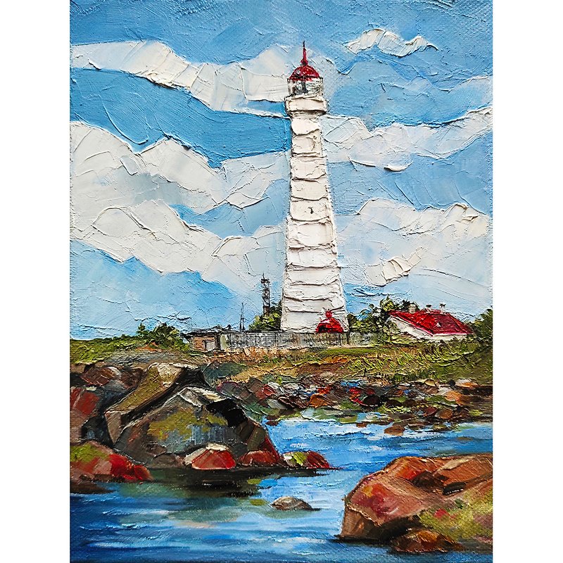 Lighthouse painting seascape art hand-painted original art impasto oil painting - Posters - Other Materials Blue