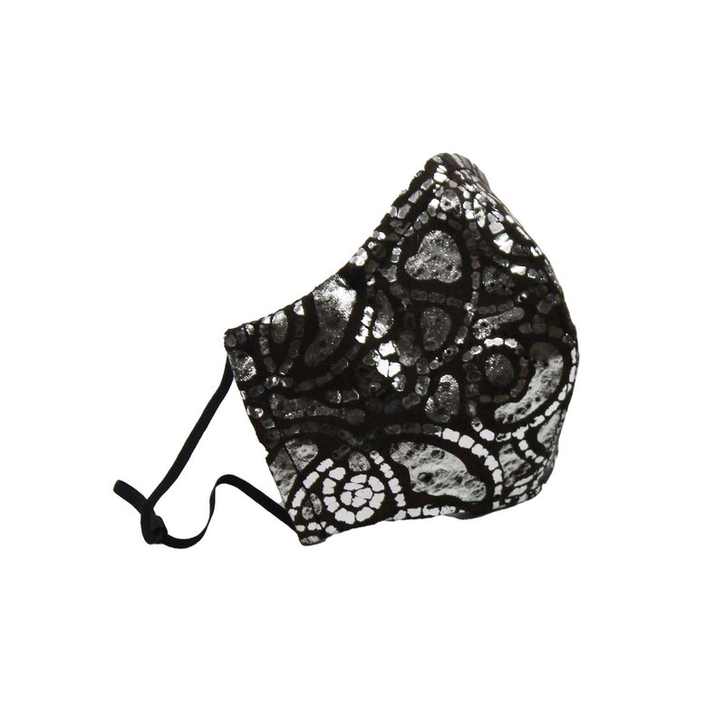 AMINAH-Silver spiral pattern suede fashionable antibacterial mask【Mask-02】 - Face Masks - Genuine Leather Black