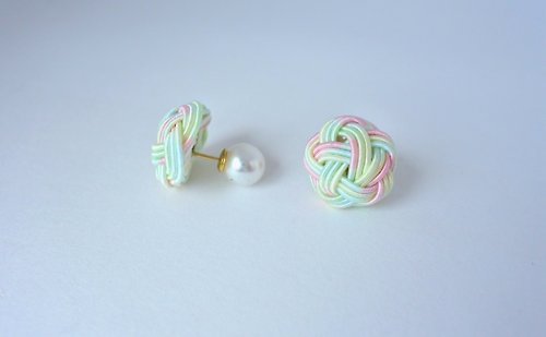 Hana by Yuzuki Murakami Pastel Mizuhiki Earring Set, Plum Flower Earrings, Rainbow Studs, Colorful Japan
