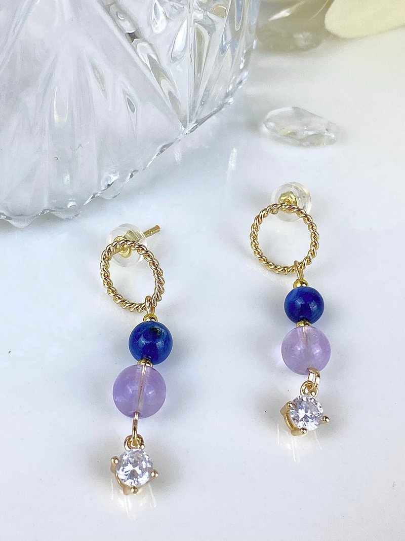 Stone Lavender Amethyst 14KGF Earrings - ต่างหู - คริสตัล สีม่วง