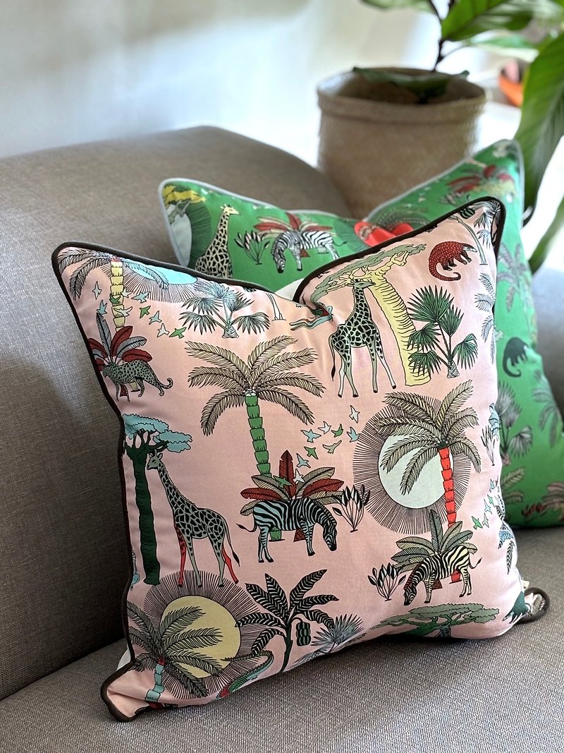 South Africa aLoveSupreme hand-painted colorful velvet piping pillowcase_African Animal Kingdom_Pink - Pillows & Cushions - Cotton & Hemp 