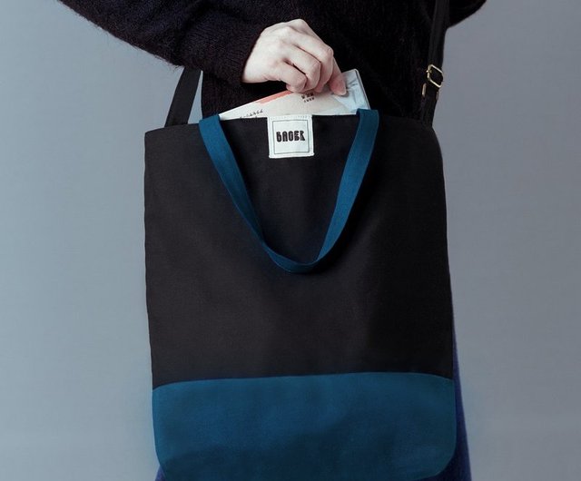 Simple color matching adjustable strap three purpose canvas bag shoulder portable cross back black peacock blue