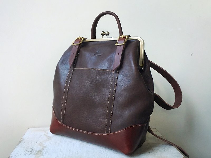 Improved version Tochigi leather Gamaguchi Nume leather rucksack ruotare M camel - Drawstring Bags - Genuine Leather Brown
