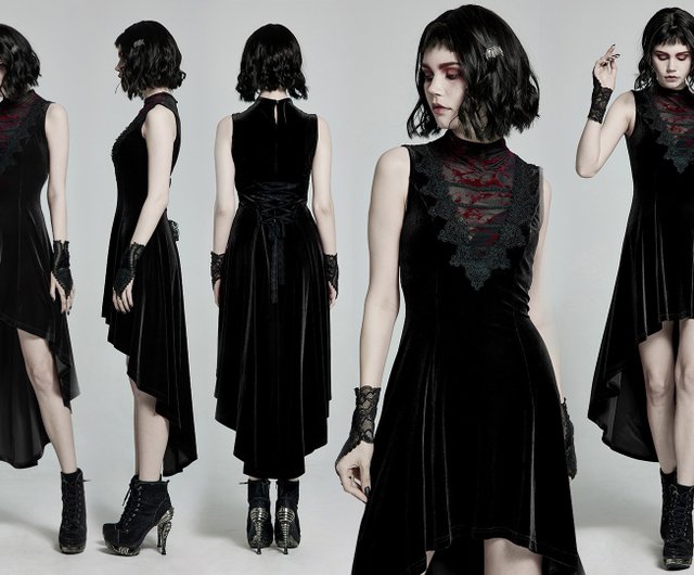 【DABUWAWA】ブラック ベルベット スリム ベルト ドレス フラダンス ワンショルダー ベルベット・シャンタン斜め切り替え