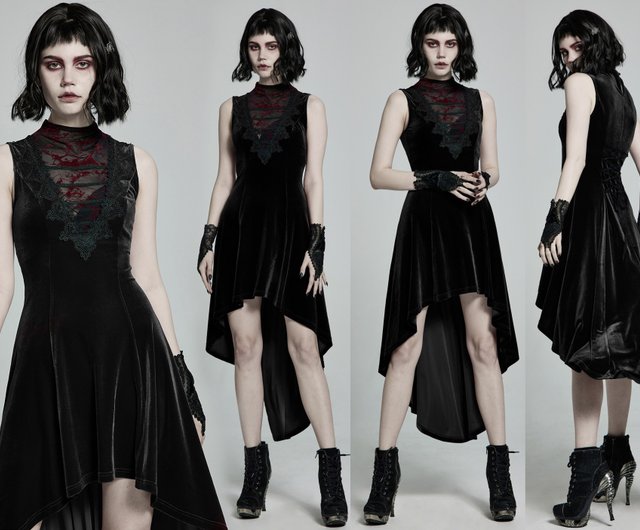 the Virgins ベルベットレースワンピース 黒 ドレスプラス DRESS+ レースワンピース ロングフレアワンピース