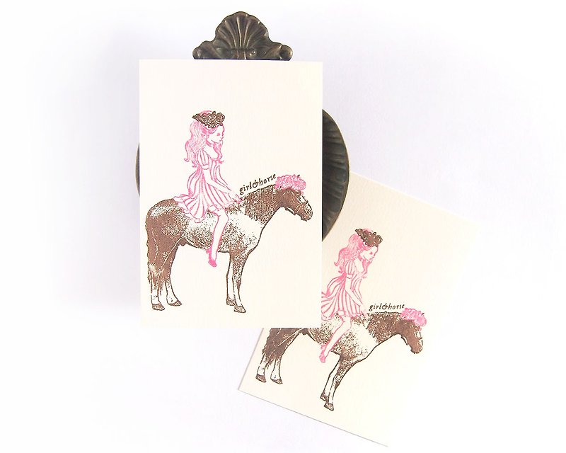 a girl& a horse : illustrated postcard - Cards & Postcards - Paper Brown