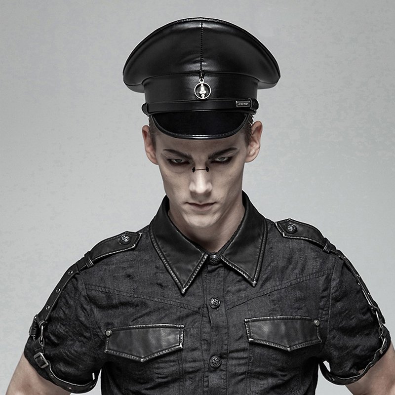 Punk leather military hat - หมวก - วัสดุอื่นๆ สีดำ