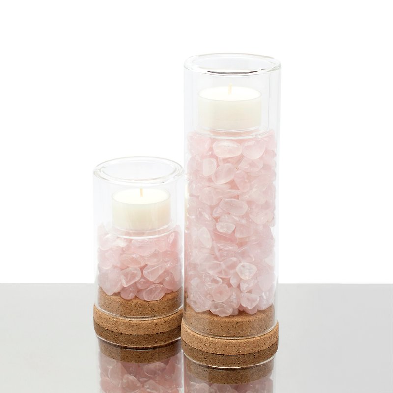 Natural Rose Quartz Candle Holder 天然粉水晶燭台-套組 - 香氛蠟燭/燭台 - 寶石 粉紅色