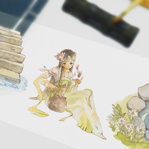 墨江─水彩插畫家 鯉之村 ─ 水彩原畫設計 PET、和紙2種材質膠帶 80MM寬 10米卷