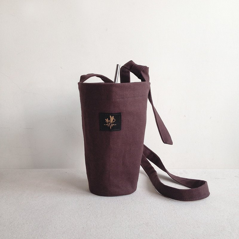 Long diagonal drink bag / brown - ถุงใส่กระติกนำ้ - ผ้าฝ้าย/ผ้าลินิน สีนำ้ตาล