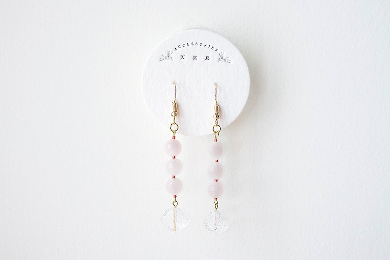 手工耳環 - 粉晶美人魚 - 耳環/耳夾 - 玉石 粉紅色