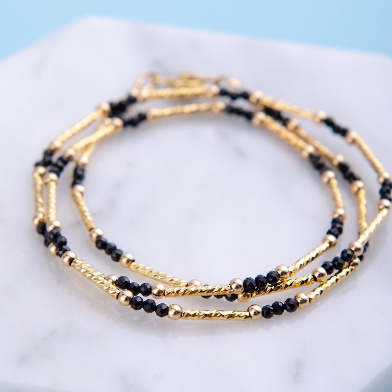 Black Spinel, 14K Gold-plated Natural Gemstone Crystal Multi Strand Bracelet - Bracelets - Semi-Precious Stones Black