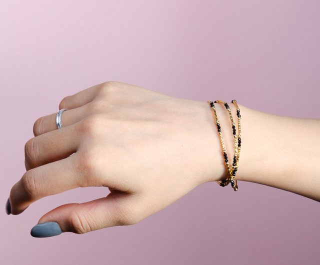 スピネル非常に細かいブレスレットゴールドメッキ天然水晶マルチリング