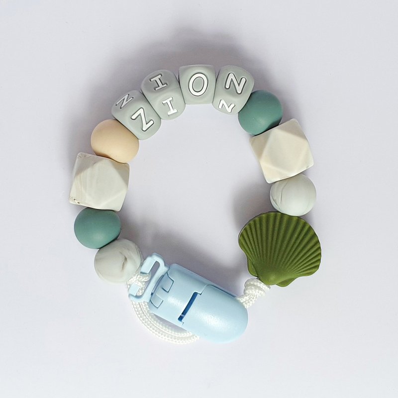 ZION 貝殼 綠灰 奶嘴鍊夾 / 客製化奶嘴鏈 可套香草奶嘴 27cm - 寶寶/兒童玩具/玩偶 - 其他材質 