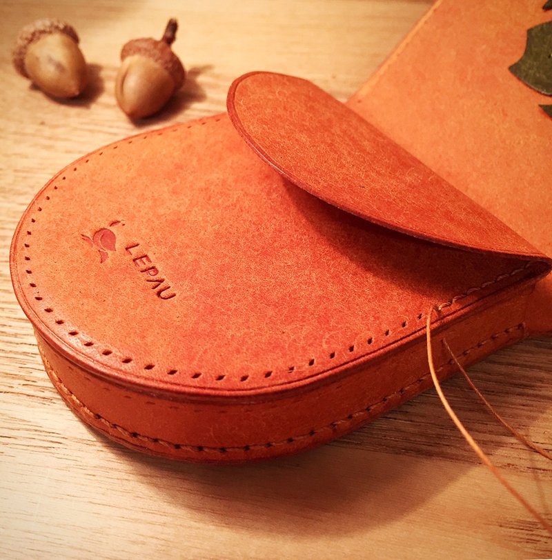 日式駒縫零錢盒【栗子棕】 - 零錢包/小錢包 - 真皮 咖啡色