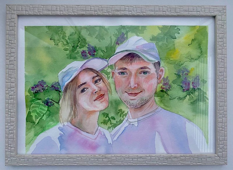 Custom watercolor wedding portrait, Couple portrait, Lovers memory - ตกแต่งผนัง - กระดาษ สีใส