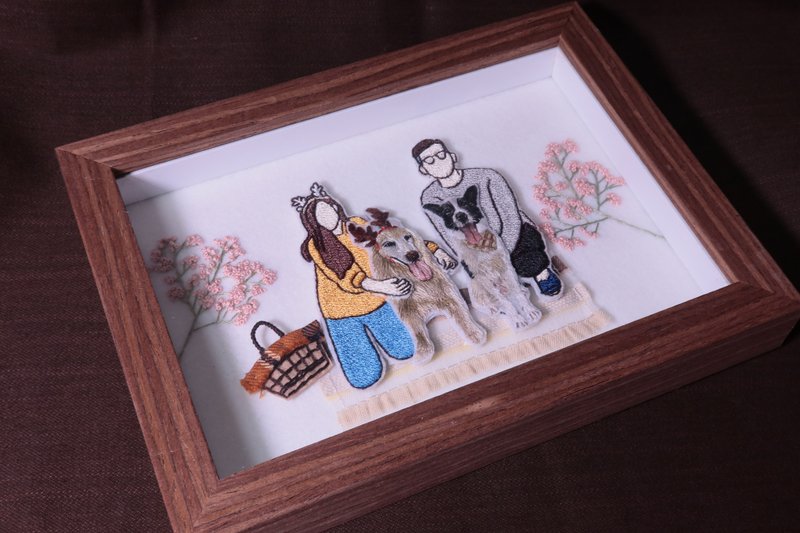 Three-dimensional pet and portrait embroidery photo frame - ภาพวาดบุคคล - งานปัก 