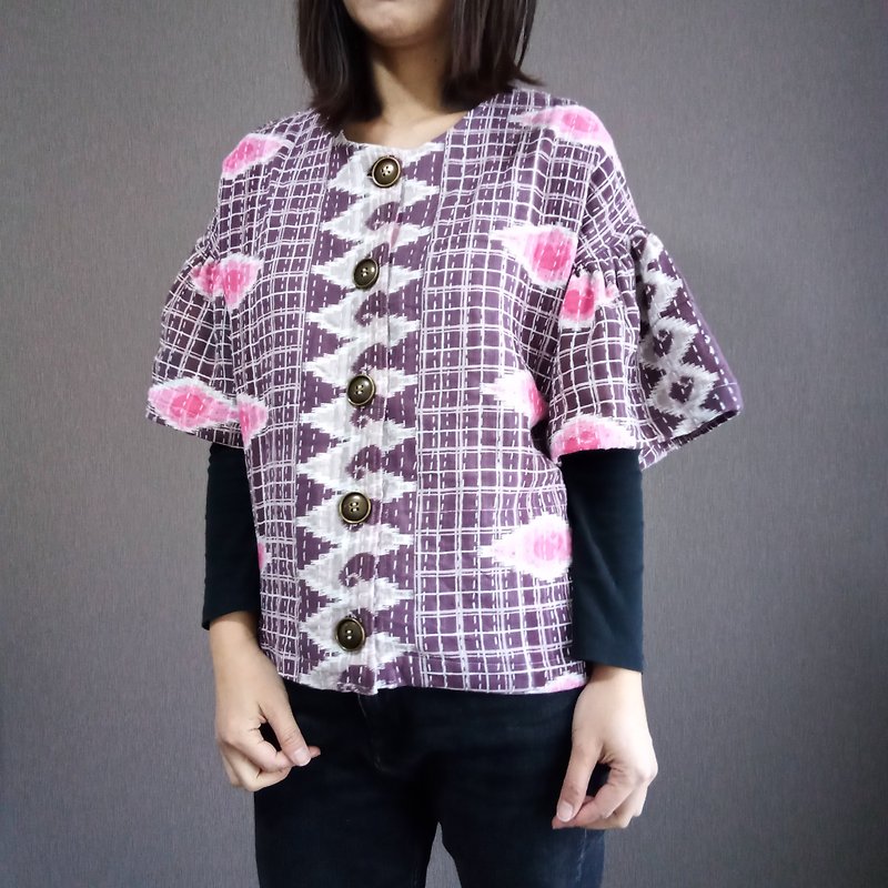 Woman kantha jacket - เสื้อแจ็คเก็ต - ผ้าฝ้าย/ผ้าลินิน สีม่วง