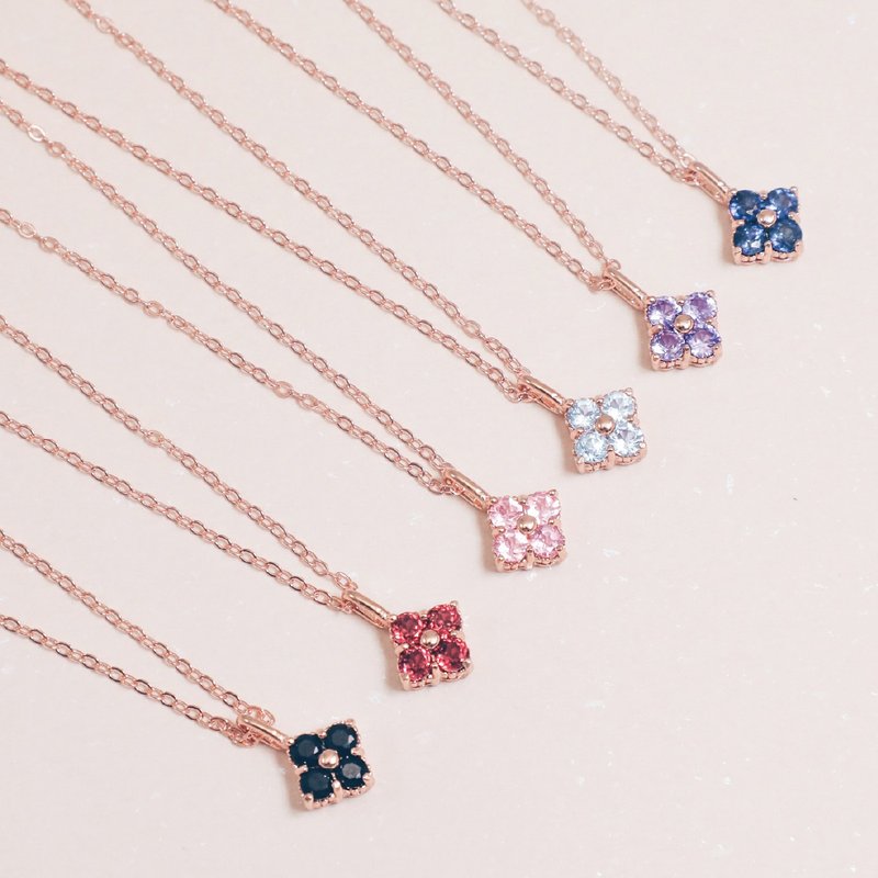 La Joie Lucky Clover Gemstone Necklace - สร้อยคอ - เงินแท้ 