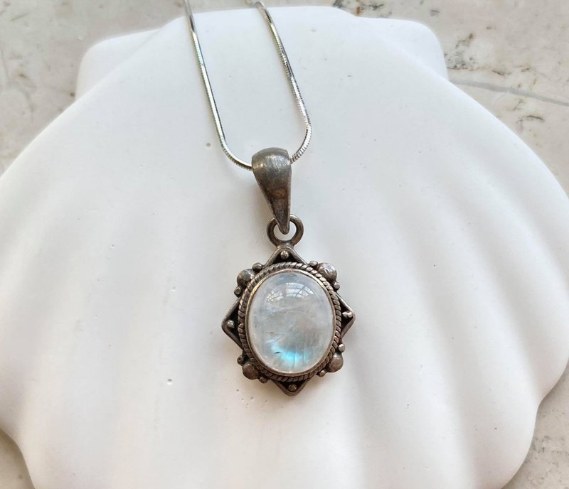 Six Pointed Star Moonstone Labradorite Necklace 925 Sterling Silver Necklace Ring Stone Gemstone Light Jewelry Semi- Gemstone - Necklaces - Gemstone Blue