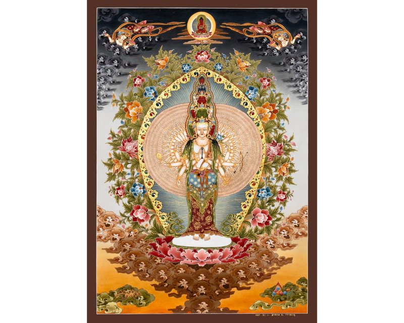 觀音唐卡—神聖慈悲的象徵 - 壁貼/牆壁裝飾 - 其他材質 多色