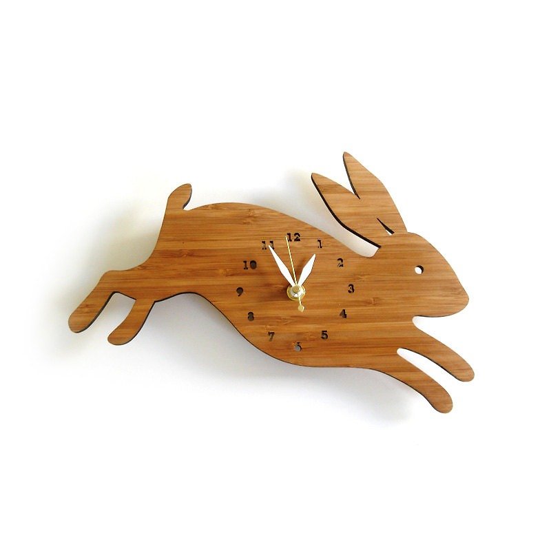 Leaping Rabbit Wall Clock - Clocks - Bamboo Brown