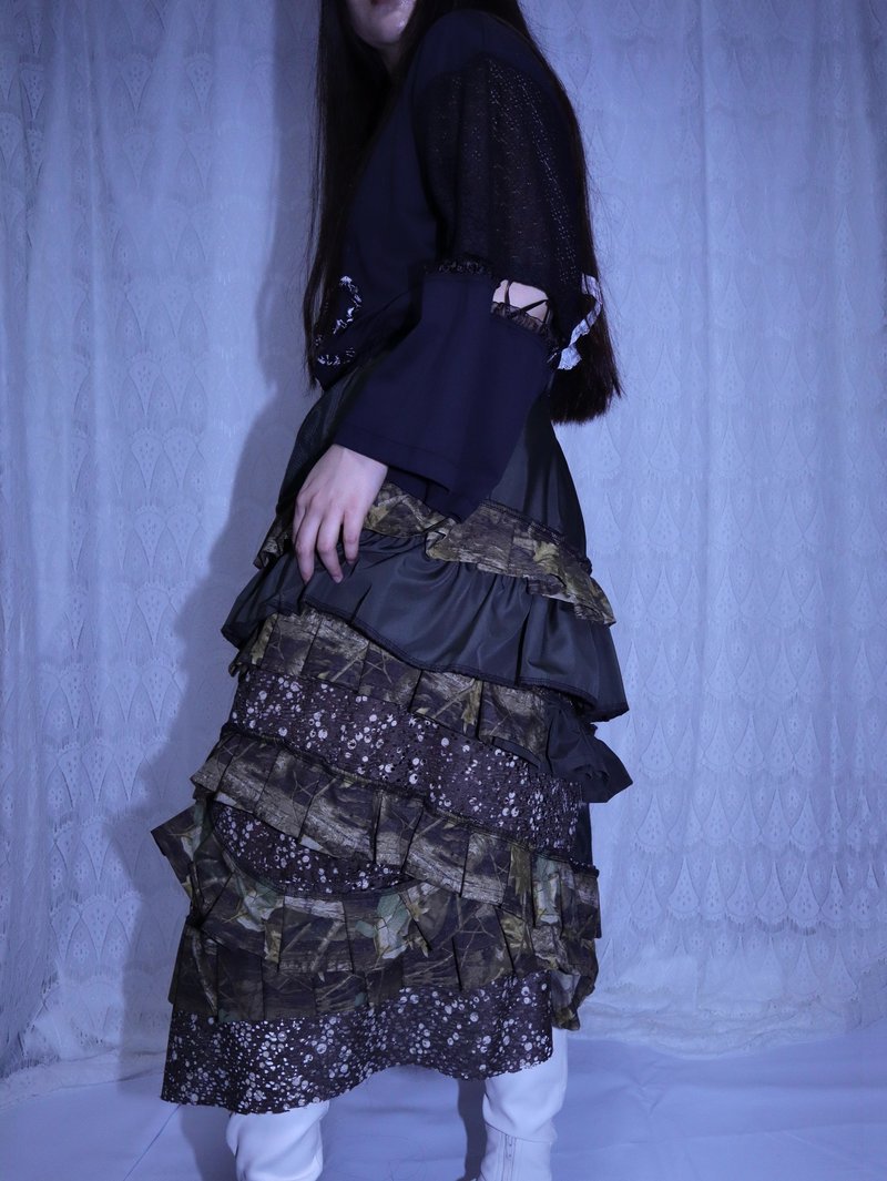 異素材不規則設計裙6003MEIKEIIN handmade - 裙子/長裙 - 其他材質 綠色