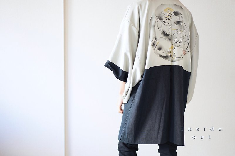 Samurai kimono, Japanese Traditional motif kimono, silk kimono /4522 - 外套/大衣 - 絲．絹 藍色