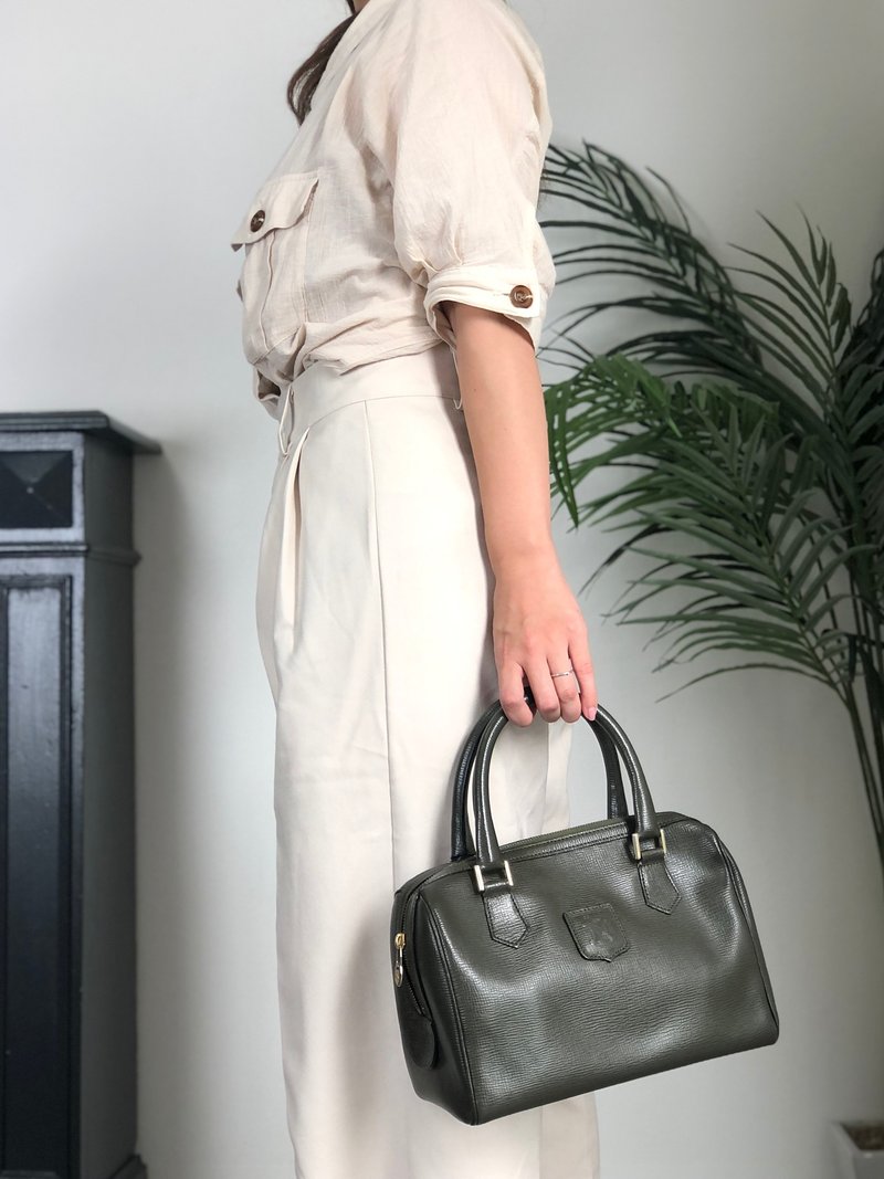 【 日本直送　名牌中古包 】CELINE セリーヌ ショルダーバッグ グリーン ブラゾン型押し レザー 2way ミニボストン ミニバッグ du4fhp - 側背包/斜背包 - 真皮 綠色