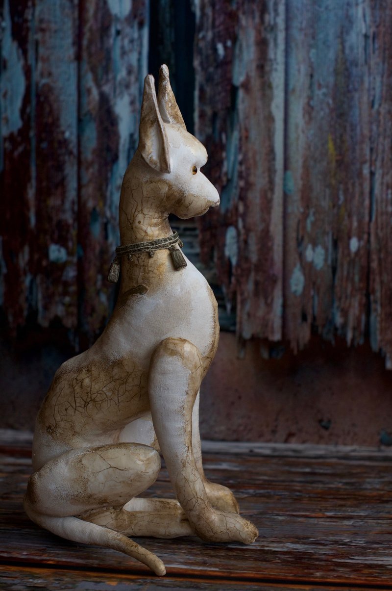White Marble Mastiff in Primed Textile - 公仔/玩偶 - 棉．麻 金色