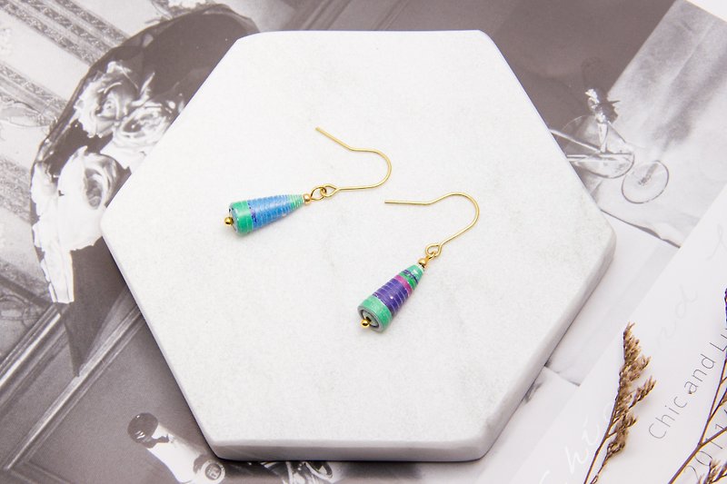 名畫系列-藍紫綠單層錐子耳環 - 耳環/耳夾 - 其他金屬 多色