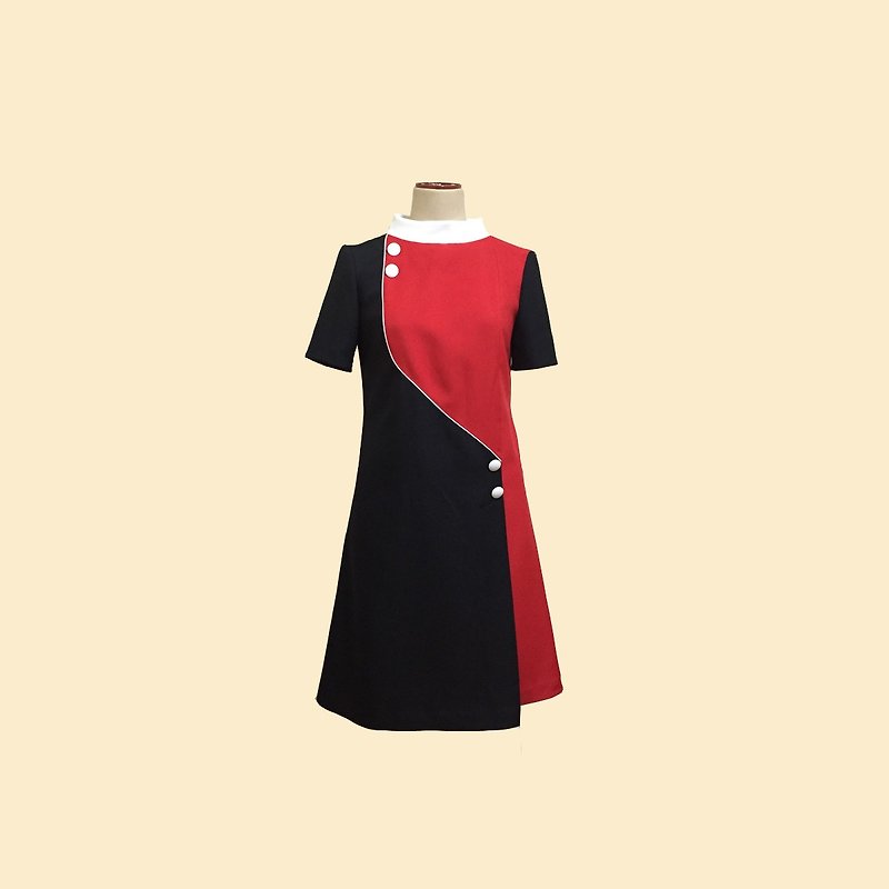 retro one-piece dress jeanne - 連身裙 - 聚酯纖維 黑色