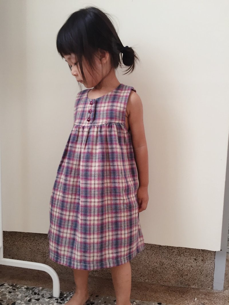 [子供のための手の服]格子ダブルコットンドレス - サイズ100センチメートル - その他 - コットン・麻 多色