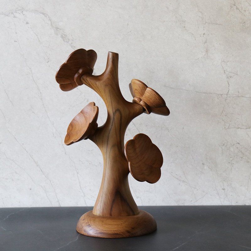 Teak plum coaster combination hand-carved ornament tree - ของวางตกแต่ง - ไม้ 