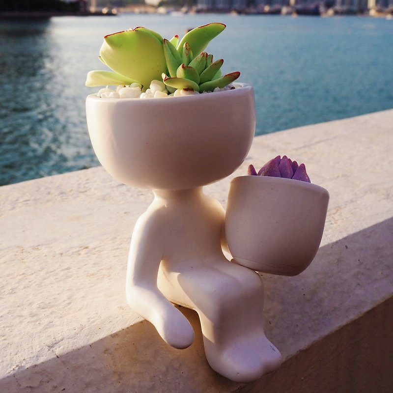 【Order】Succulents in minifigure flowerpot - ตกแต่งต้นไม้ - ดินเหนียว 