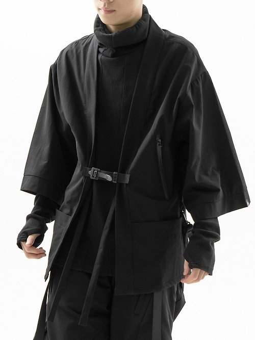 whyworks 賽博朋克機能道袍 五分夾克暗黑忍者風衣 中長外套休閒和服