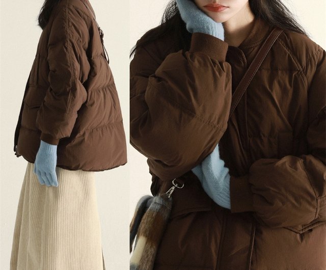 ノーカラー ダウン ジャケット アウター ブラウン ブラック
