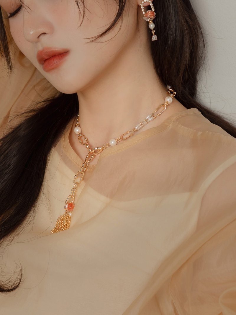 金魚嚮往。MUCHAT手作14KGP鋯石琉璃珍珠項鍊 - 項鍊 - 其他金屬 金色