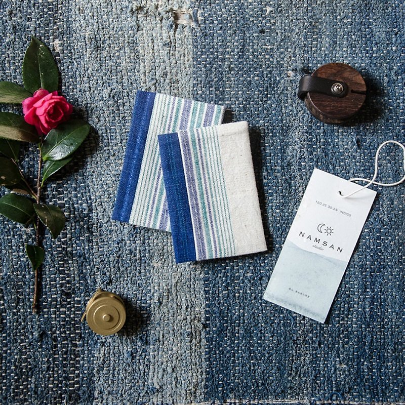 Sealing | ancient early hand-woven cloth handmade plant dyed stripe business card package linen rain dew natural blue dye - กระเป๋าสตางค์ - ผ้าฝ้าย/ผ้าลินิน สีน้ำเงิน