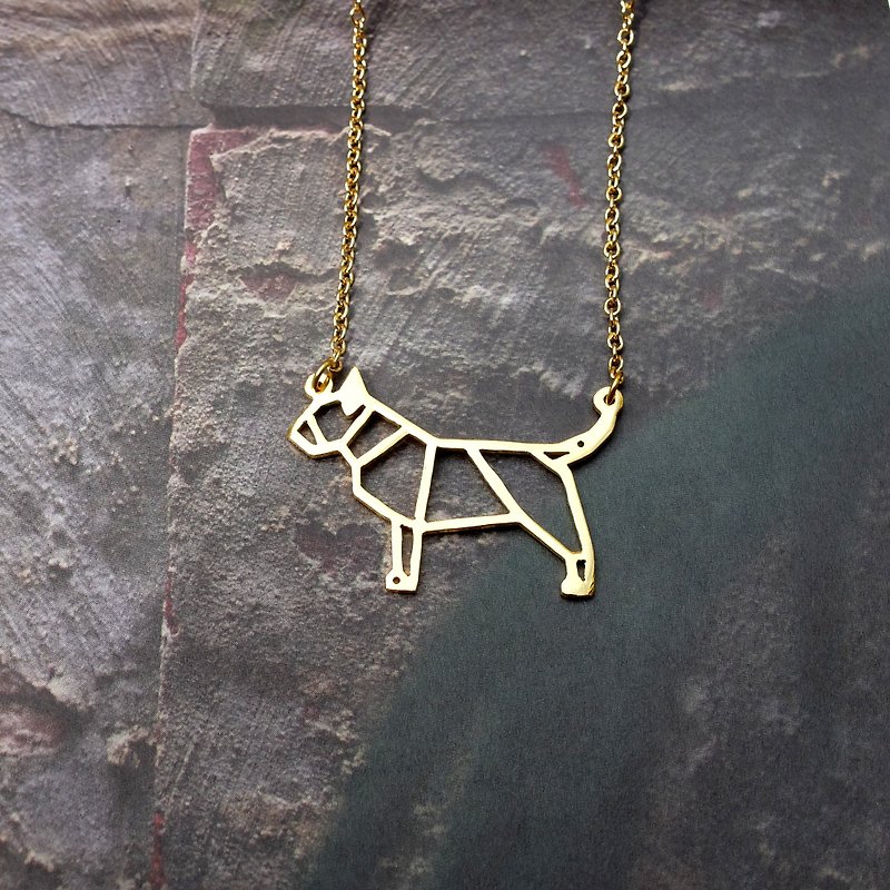 Bull Terrier Necklace, Origami Dog Necklace, Birthday gift for dog lover - Necklaces - Copper & Brass Gold