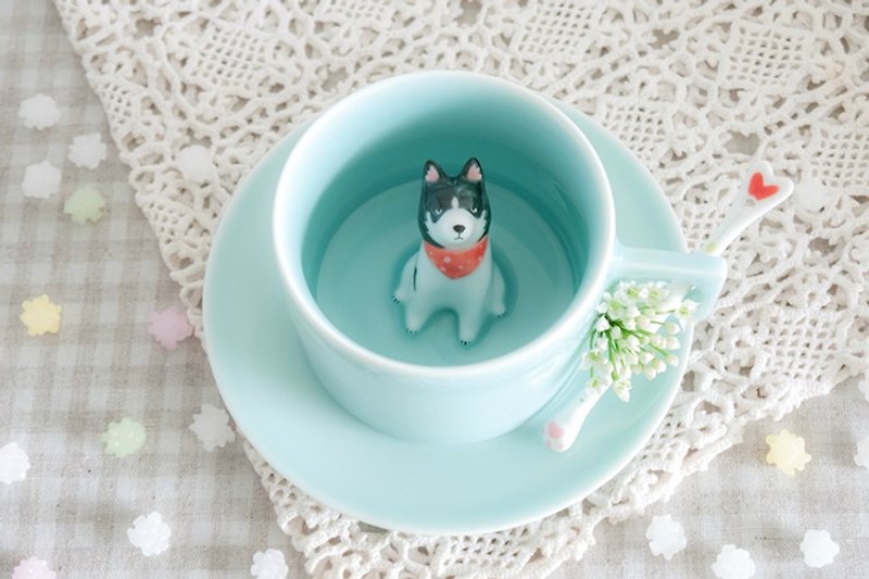 Three shallow ceramic | Original Ranger Dog Mug Meng stupid two goods hand-painted ceramic coffee cup couple - Mugs - Porcelain 