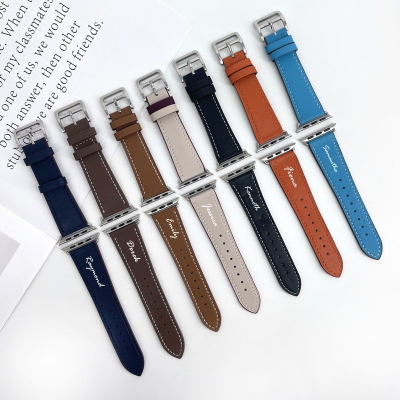 【Customization】【Custom English Calligraphy Name】Apple Watch Leather Strap Customization - เคส/ซองมือถือ - หนังแท้ สีดำ