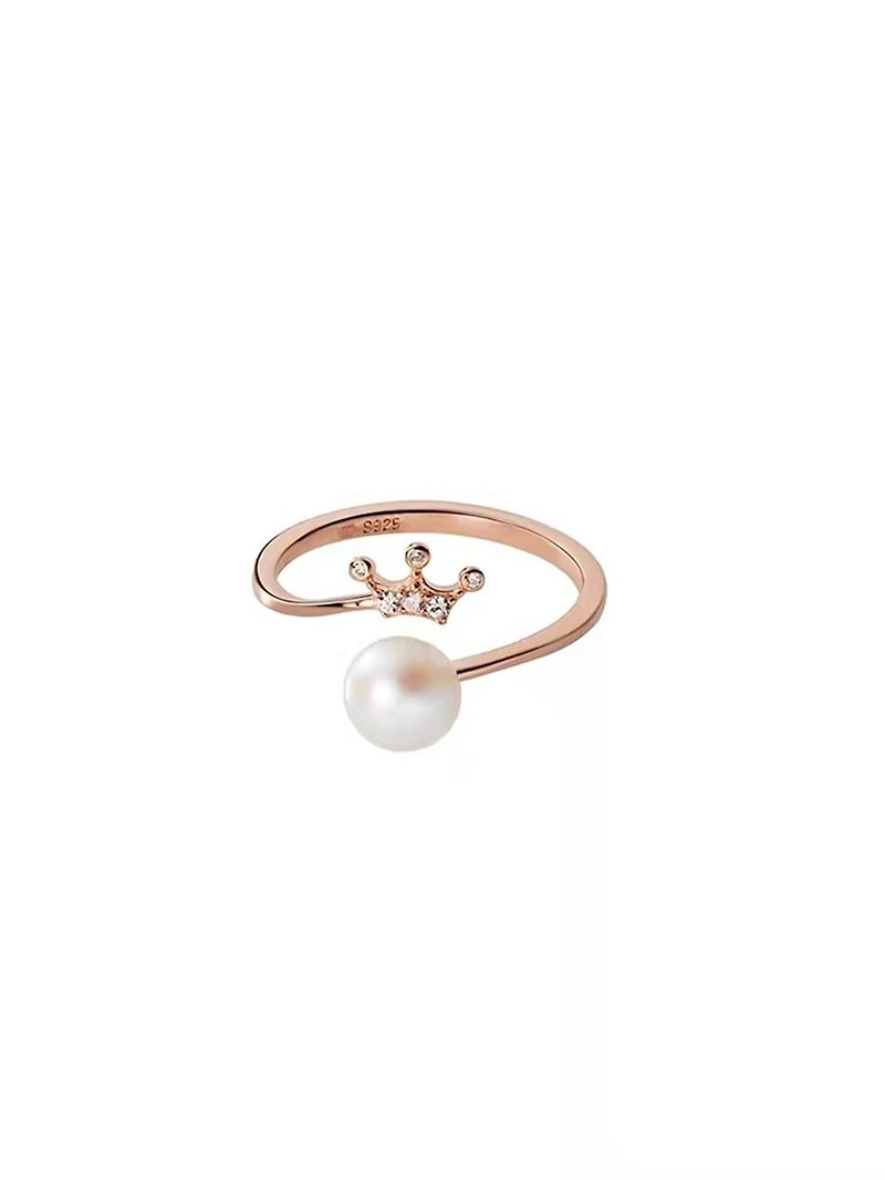 天然珍珠925銀皇冠戒指 珍珠鑲鑽精緻手飾 開口可調節 - 戒指 - 珍珠 白色