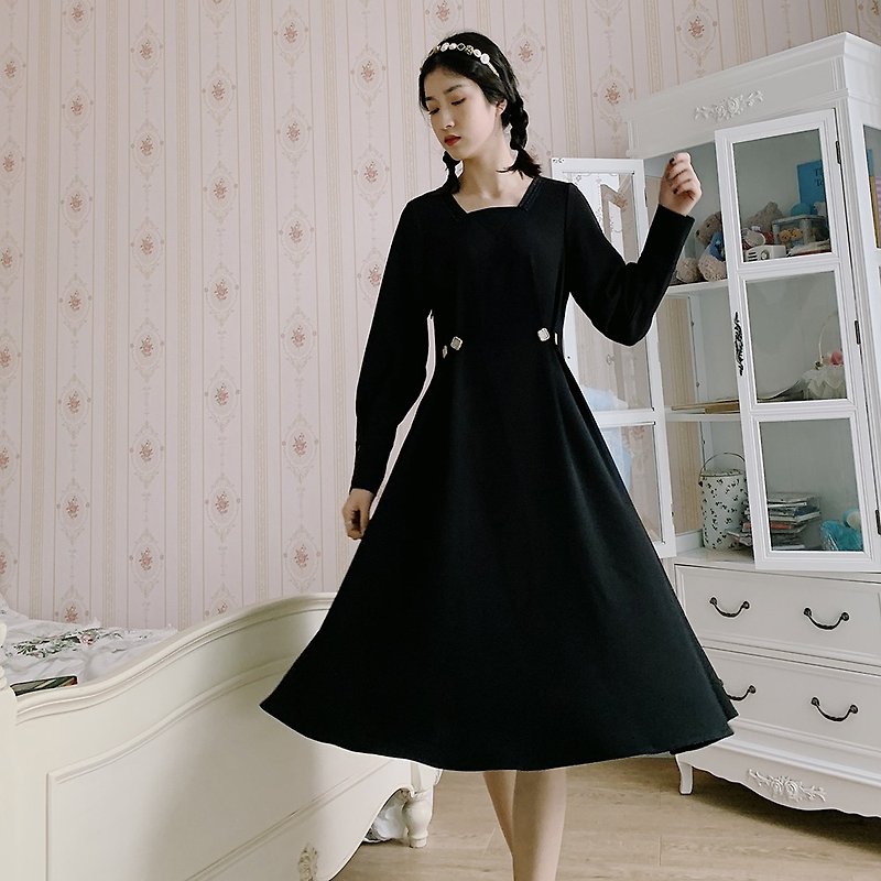 Autumn Hepburn Style Slim Temperament Dress Black Base Dress - One Piece Dresses - Polyester Red