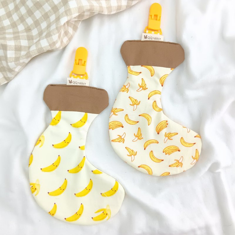 Small Banana - 2 styles are optional. Q version banana shape double-sided cotton handkerchief / handkerchief with clip (can embroider name) - ผ้ากันเปื้อน - ผ้าฝ้าย/ผ้าลินิน สีเหลือง