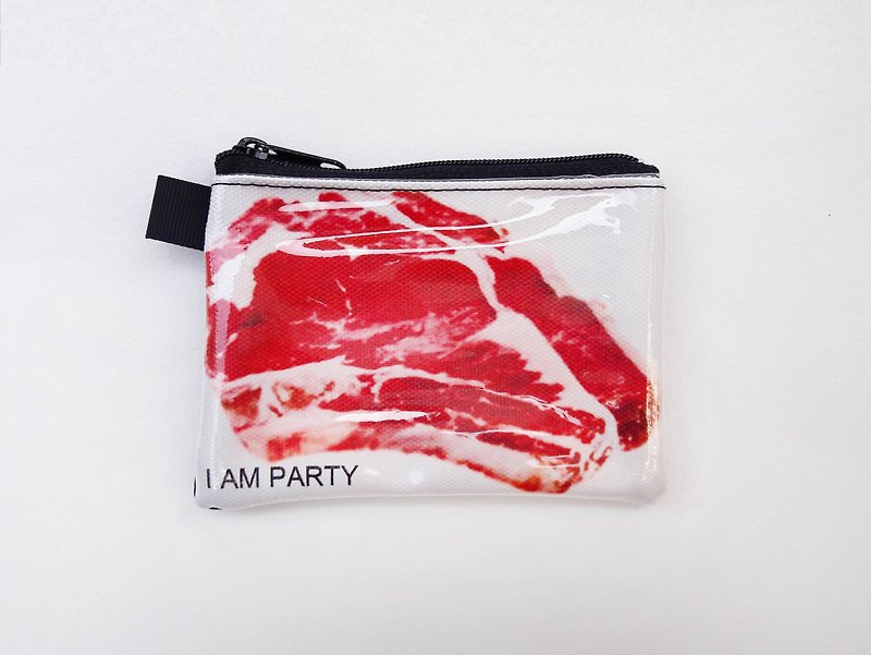 ｜I AM PARTY｜ Handmade canvas leather coin purse-Meat [Buy, get free brand badge or leisure card sticker x1] - Coin Purses - Other Materials Transparent